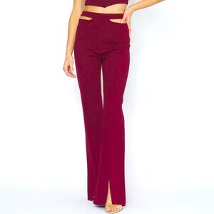 Cutout Ankle Slit Pants Red